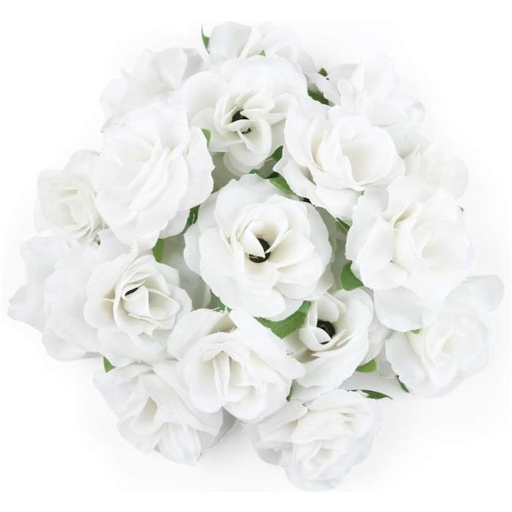 50pcs White Roses Artificial Flowers Bulk 1.6" Small Silk Fake Rose Flower Heads